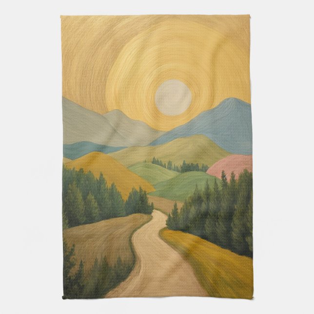Golden Horizon Trail Kitchen Towel (Vertical)