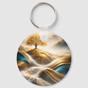 Golden Horizon: Tree of Serenity Wall Art Keychain