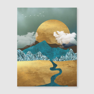 Golden Horizon with Blue Mountains