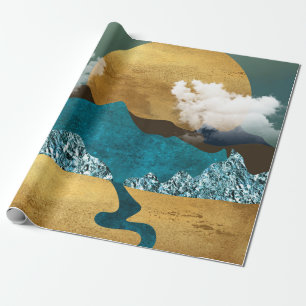 Golden Horizon with Blue Mountains Wrapping Paper