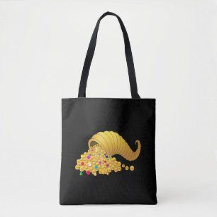 Golden Horn of Plenty on Black Tote Bag