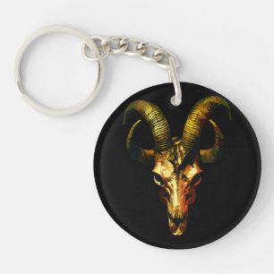 Golden Horned Skull - Dark Art Keychain