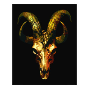 Golden Horned Skull - Dark Art Photo Print