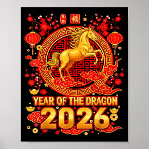 Golden Horse Chinese New Year 2026 Dragon Zodiac W Poster