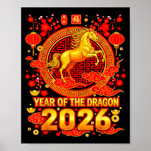 Golden Horse Chinese New Year 2026 Dragon Zodiac W Poster