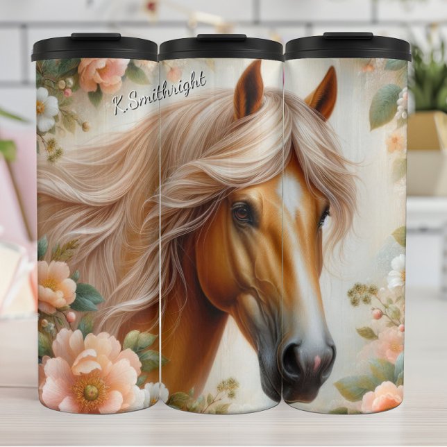 Golden Horse Head Floral Beauty Thermal Tumbler (Creator Uploaded)
