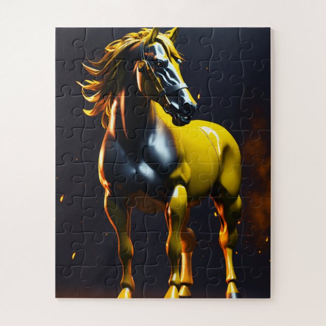 Golden Horse Logo Puzzle | Luxury Powerful Horse J (Vertical)