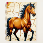 Golden Horse With Flowing Black Mane Planner<br><div class="desc">A bold illustration of a majestic golden horse with a flowing black mane set against a cracked cream and gold background,  conveying strength,  freedom,  elegance and dynamic movement for decorative or editorial use.</div>