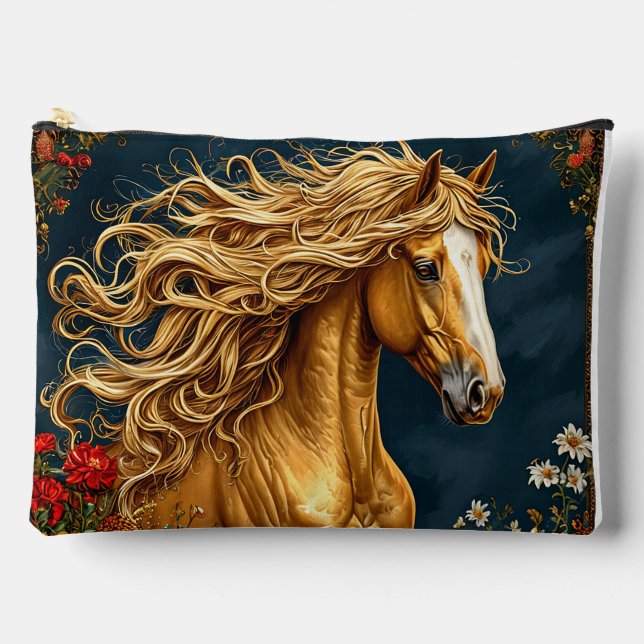 Golden Horse with Flowing Mane Accessory Pouch (Front)