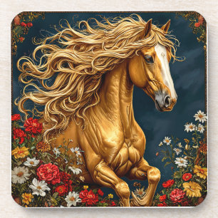 Golden Horse with Flowing Mane Coaster