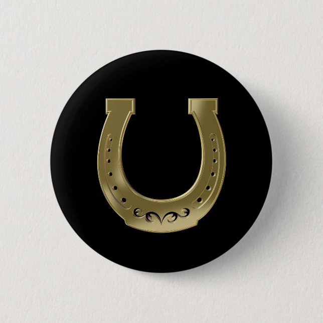 Golden horseshoe 2 inch round button (Front)
