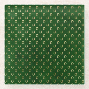 Golden Horseshoe Lucky Charm Green St Patricks Day Glass Coaster