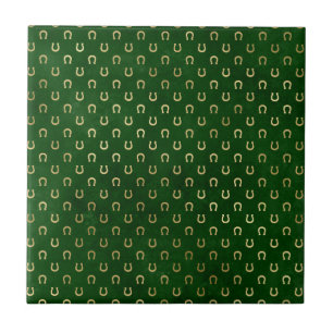 Golden Horseshoe Lucky Charm Green St Patricks Day Tile