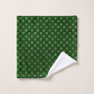 Golden Horseshoe Lucky Charm Green St Patricks Day Wash Cloth