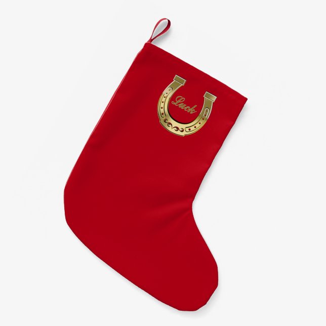 Golden horseshoe small christmas stocking (Front (Hanging))