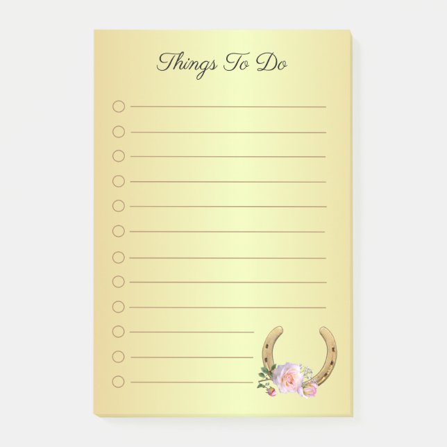 Golden Horseshoe with Flowers Things To Do Post-it Notes (Front)