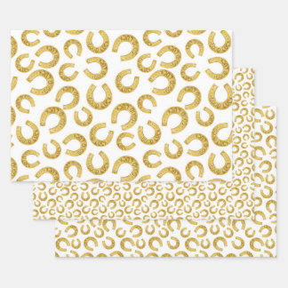 Golden Horseshoes Good Luck St. Patricks Day Wrapping Paper Sheet