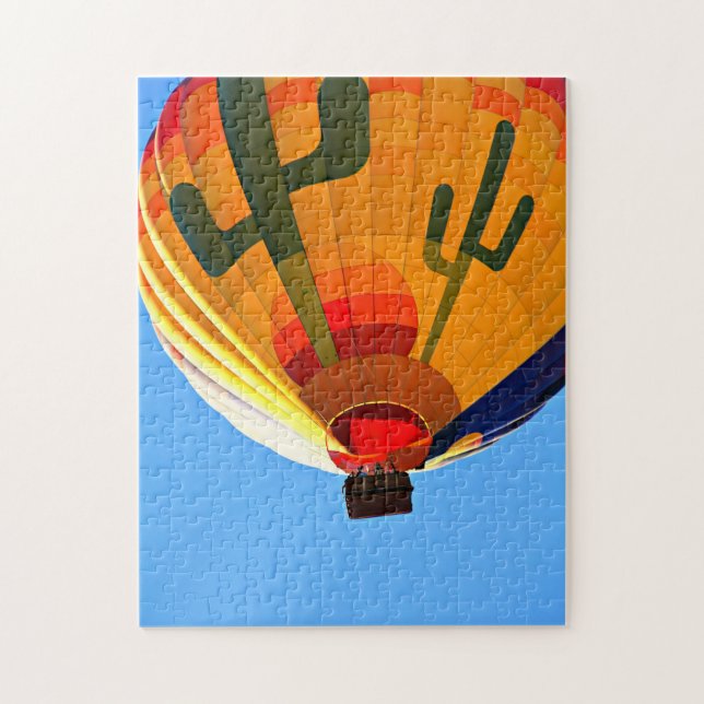 Golden Hot Air Balloon with Green Cactus in Sky Jigsaw Puzzle (Vertical)
