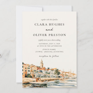 Golden Hour Adriatic Coast Harbour Croatia Wedding Invitation