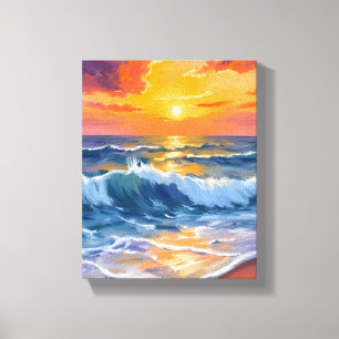 Golden Hour Beach Sunset Coastal Canvas Print