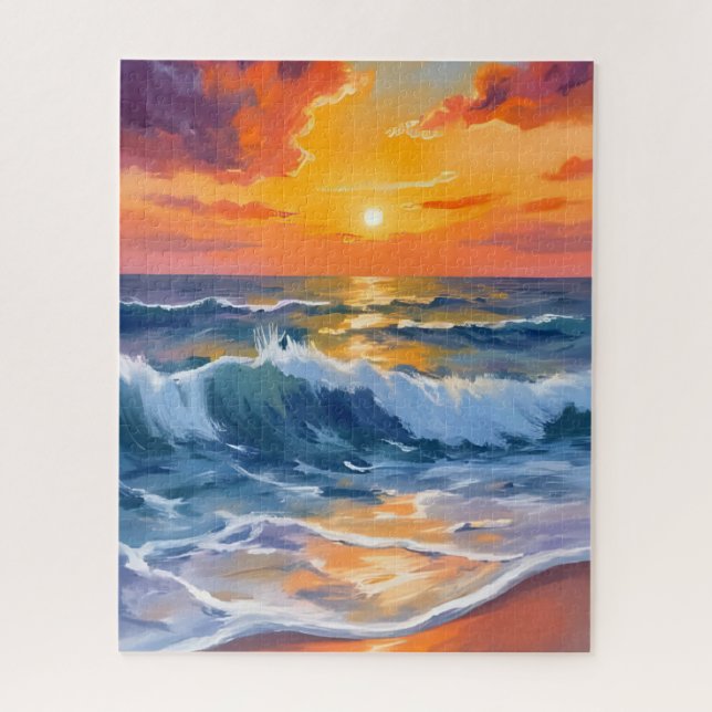 Golden Hour Beach Sunset Coastal Jigsaw Puzzle (Vertical)
