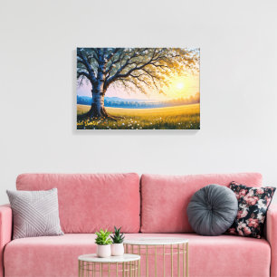 Golden Hour Birch Tree Meadow Canvas Print