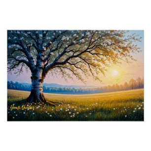 Golden Hour Birch Tree Meadow Poster