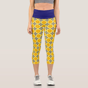 Golden hour by the sea: Golden Yellow & Navy Blue Capri Leggings