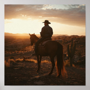 Golden Hour Desert Print - Peaceful Lone Rider