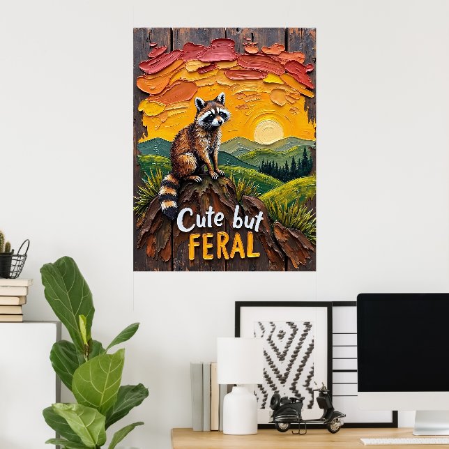 Golden Hour Guardian: Raccoon Overlooking Valley Poster (Home Office)