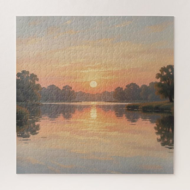 Golden Hour Lake Reflection Impressionist  Jigsaw Puzzle (Vertical)
