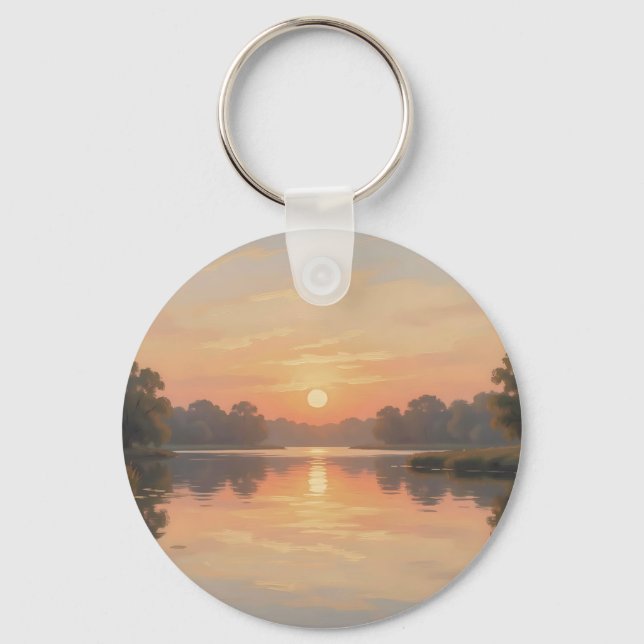 Golden Hour Lake Reflection Impressionist  Keychain (Front)