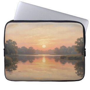 Golden Hour Lake Reflection Impressionist Laptop Sleeve