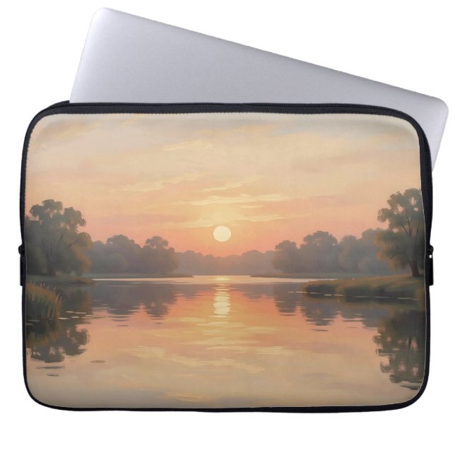 Golden Hour Lake Reflection Impressionist  Laptop Sleeve (Front)