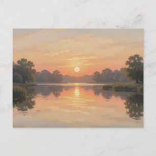 Golden Hour Lake Reflection Impressionist  Postcard