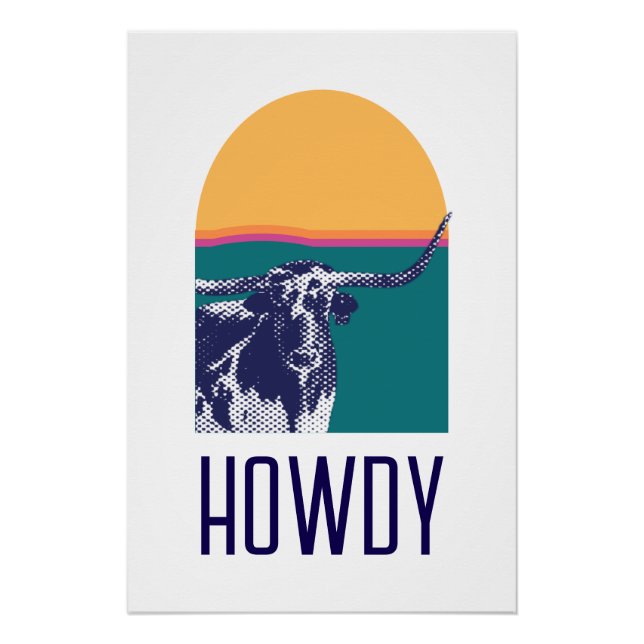 Golden Hour Longhorn - Howdy Glossy Poster (Devant)