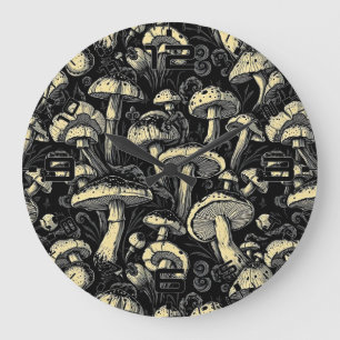 Golden Hour Mushroom Art Large Clock