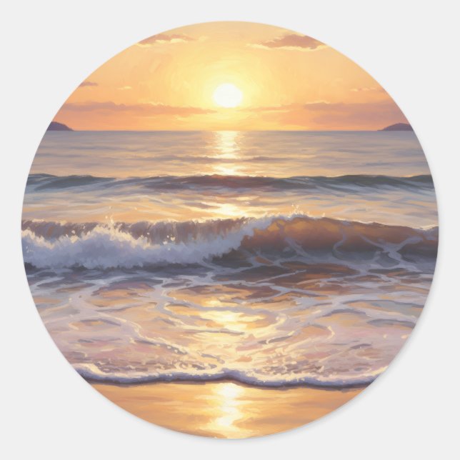 Golden Hour Ocean Sunset Classic Round Sticker (Front)
