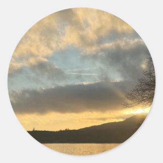 Golden Hour Over the Lake Classic Round Sticker