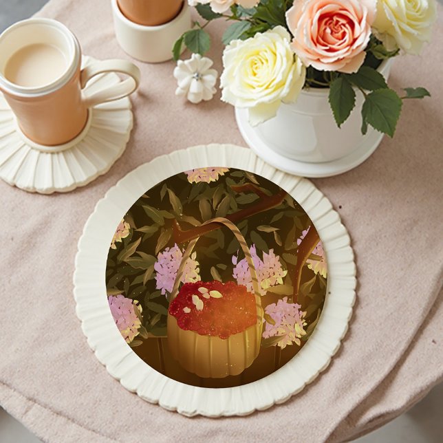 Golden Hour Raspberry Basket Round Paper Coaster (Creator Uploaded)