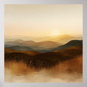 Golden Hour Rolling Hills Sunset Layers Poster