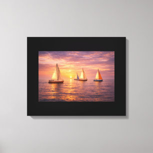 Golden Hour Sailboats Canvas Wall Art   Coastal Su