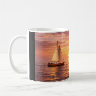 Golden Hour Sailboats Canvas Wall Art   Coastal Su Coffee Mug