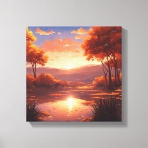 Golden Hour Serenity: Autumn Sunset Over Reflectin Canvas Print