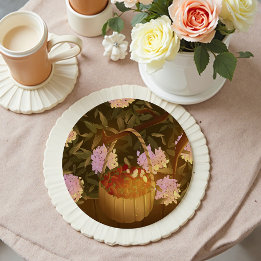 Golden Hour Strawberry Basket Round Paper Coaster