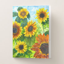 Golden Hour Sunflower Watercolor Art Pocket Folder