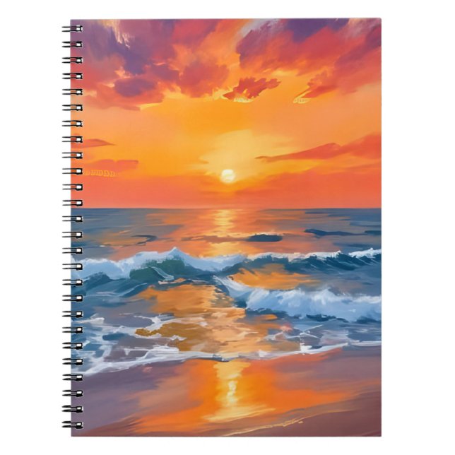 Golden Hour Sunset Ocean Beach Painting Notebook (Front)