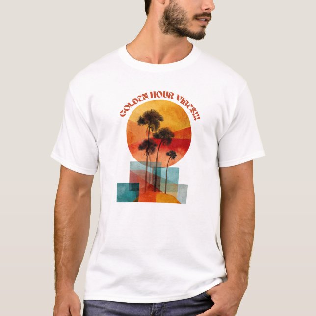 Golden Hour Sunset Palm Trees T-Shirt – Tropical S (Front)