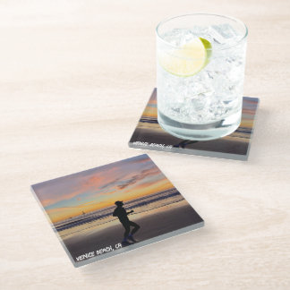Golden Hour Sunset - Venice Beach, CA Glass Coaster