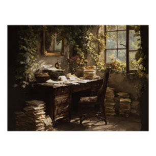Golden Hour Vintage Study Desk Poster